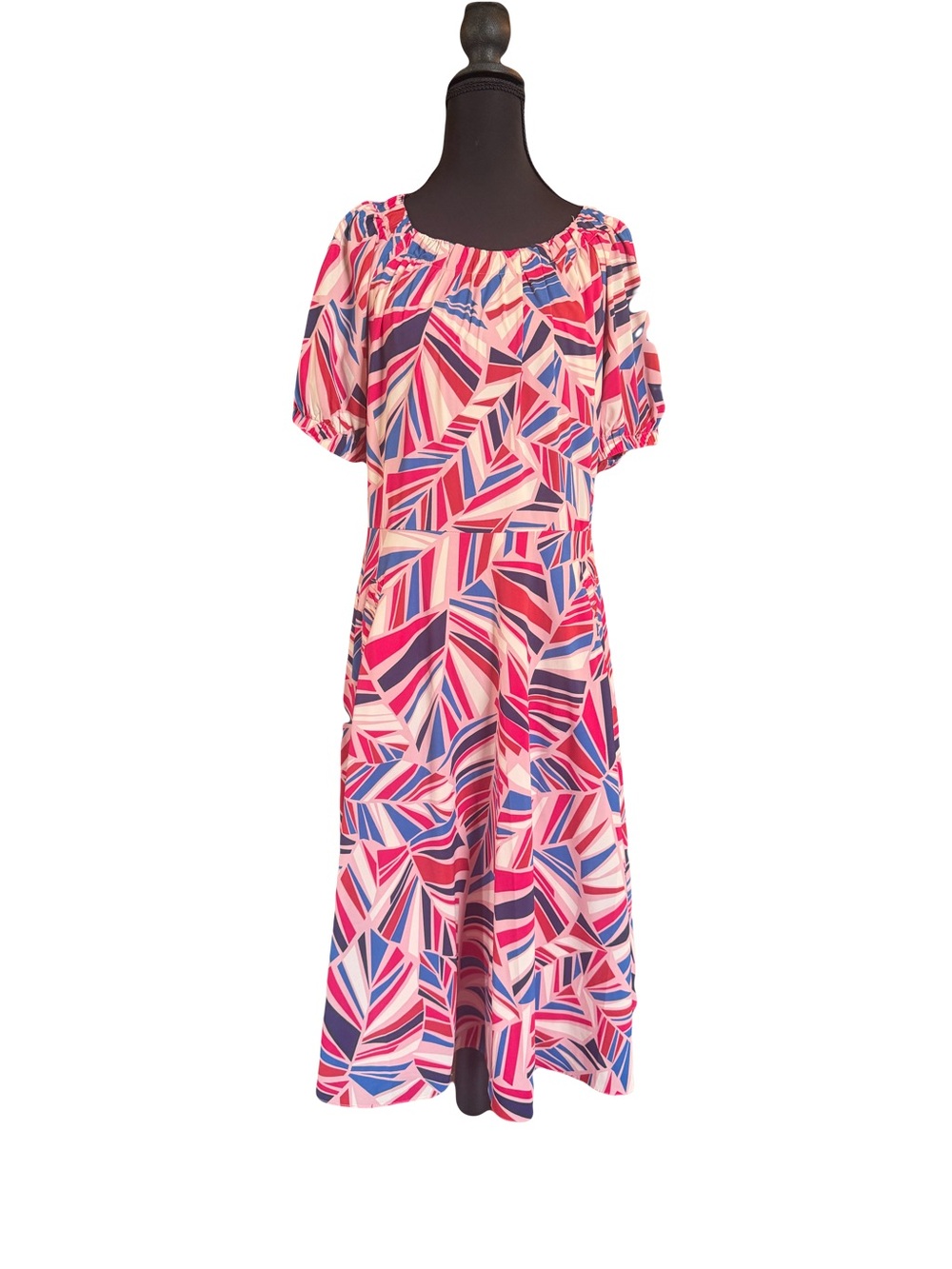 Maggy London Pink, Blue & Red Striped Midi Dress